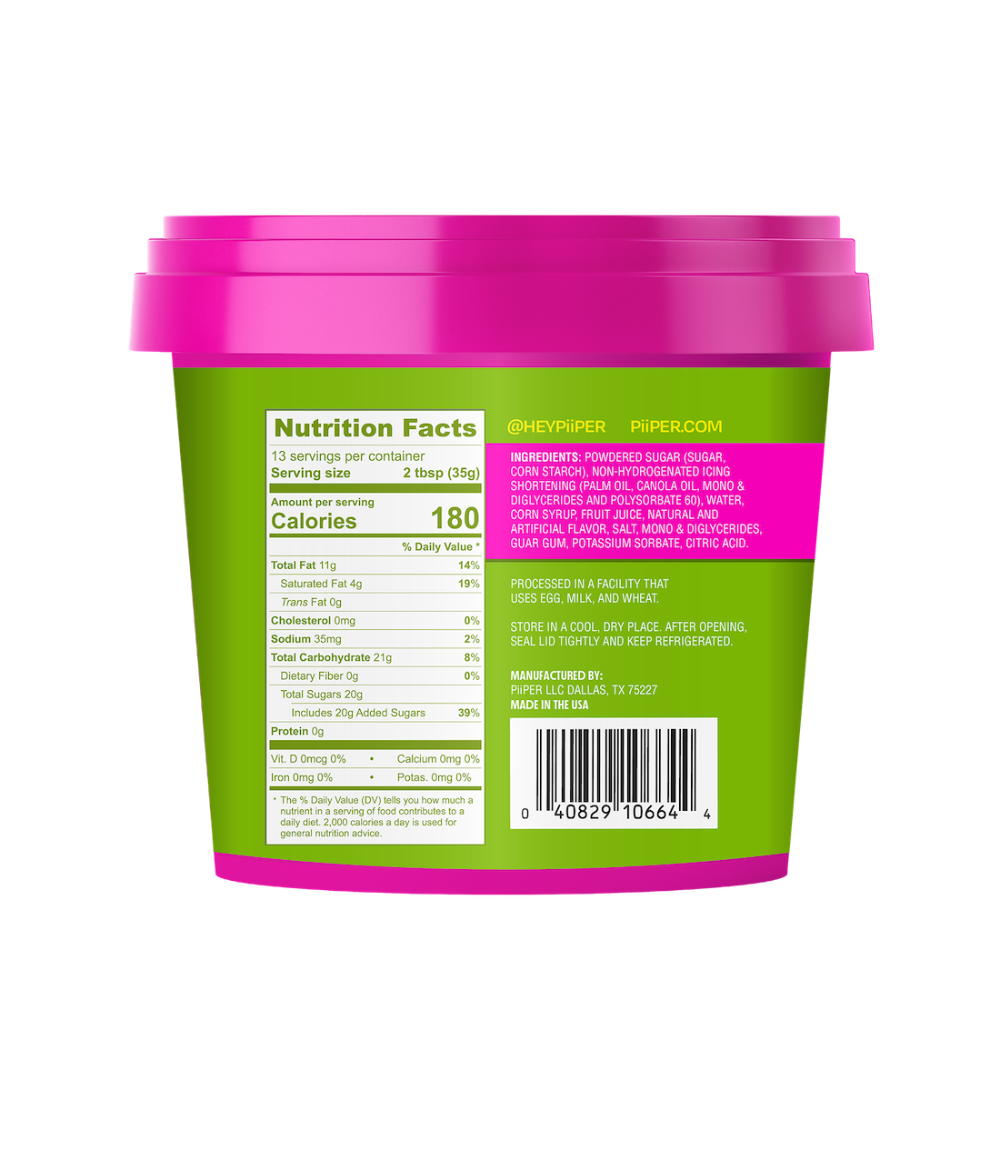 Back view of 16 oz Caramel Apple Buttercream Frosting showcasing nutrition facts and ingredients