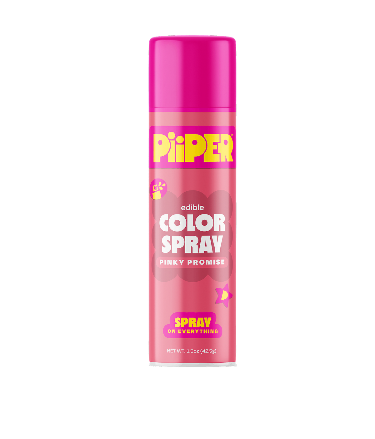 Front view of PiiPER edible Color Spray in Pinky Promise, 1.5 oz, with a plain black background