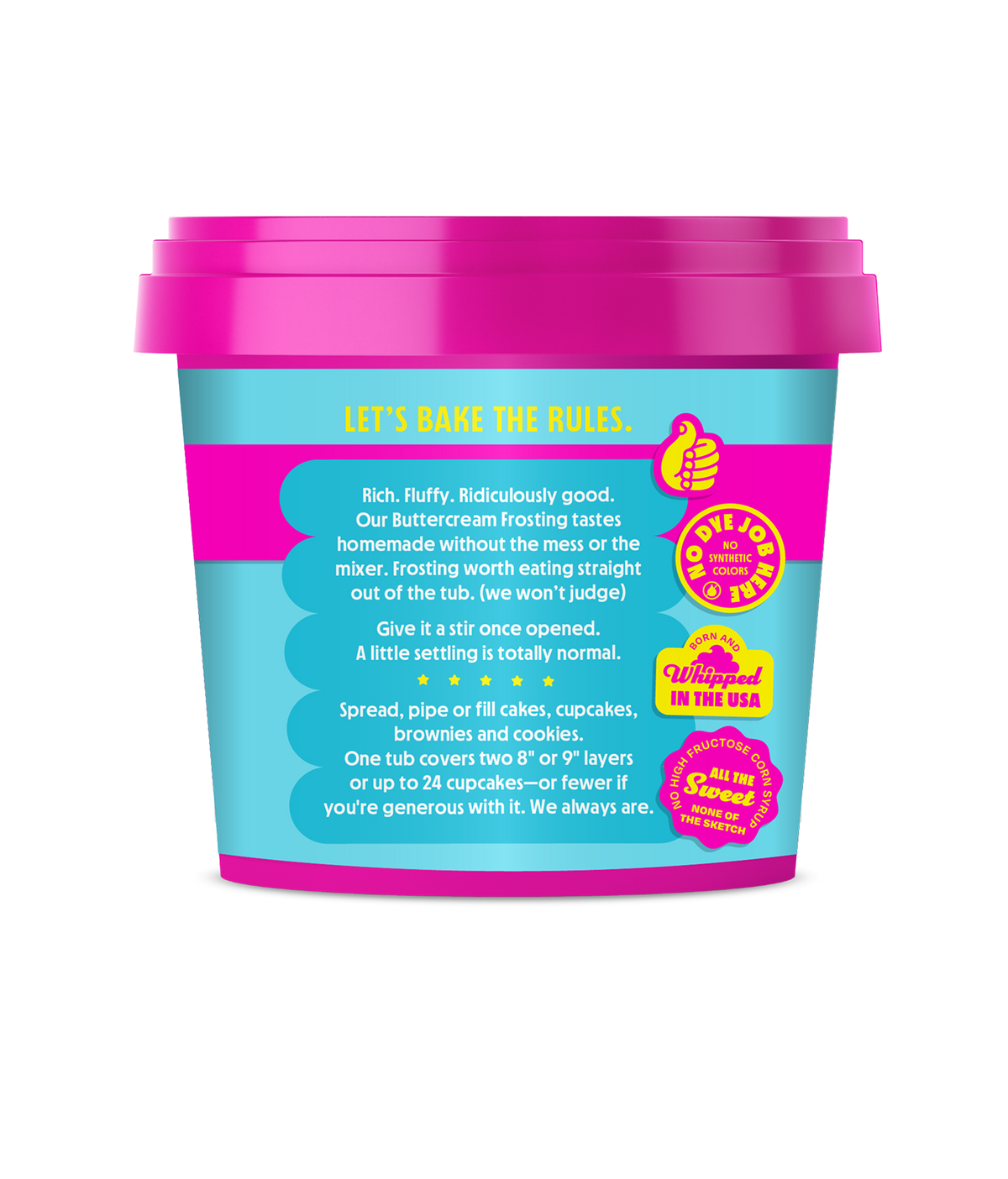 Front view of Buttercream Frosting Vanilla Vibes tub showcasing serving details with transparent background