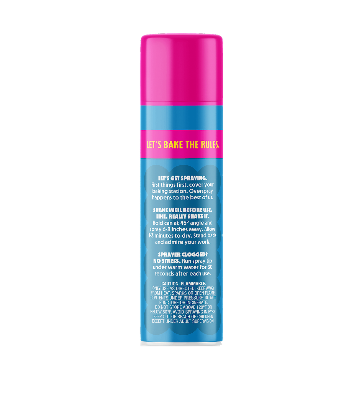 Back view of PiiPER Edible Color Spray in Neptune Blue showcasing the Lets bake the rules headline with a black background