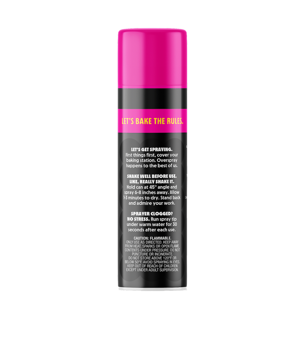 Front view of PiiPER Blackout edible color spray can with pink and black packaging and Lets bake the rules headline