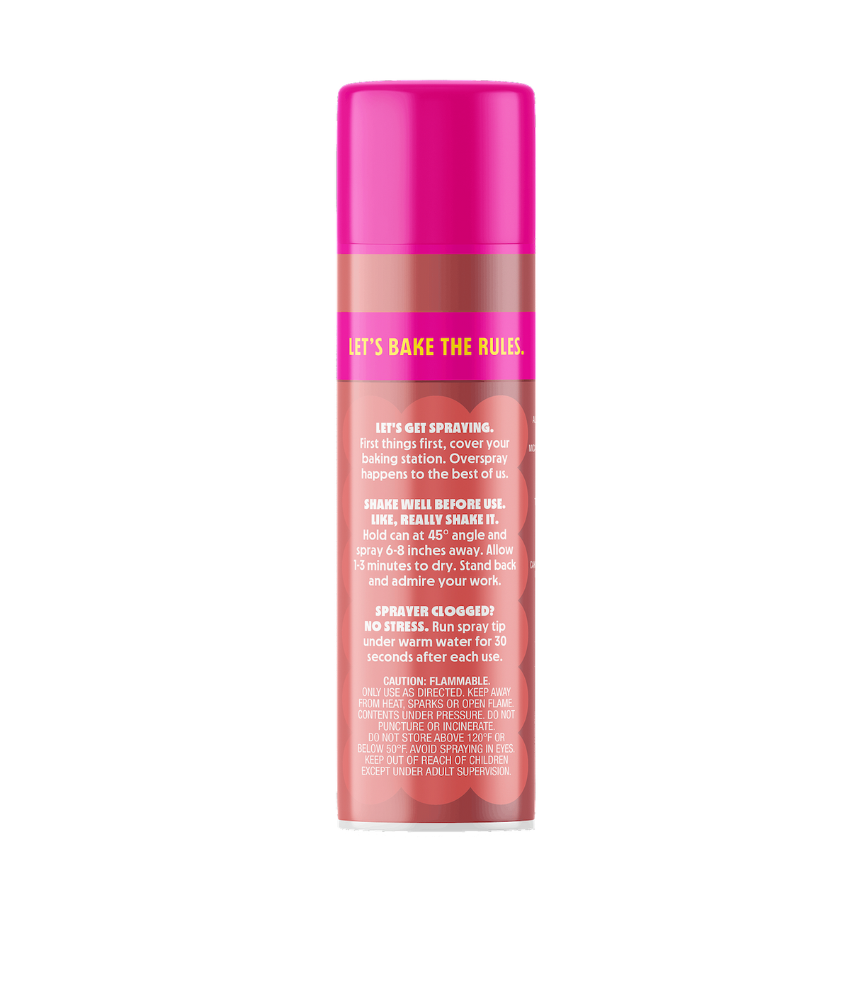 Rosé Gold PiiPER Edible Color Spray can with pink metallic design and Lets bake the rules headline on transparent background