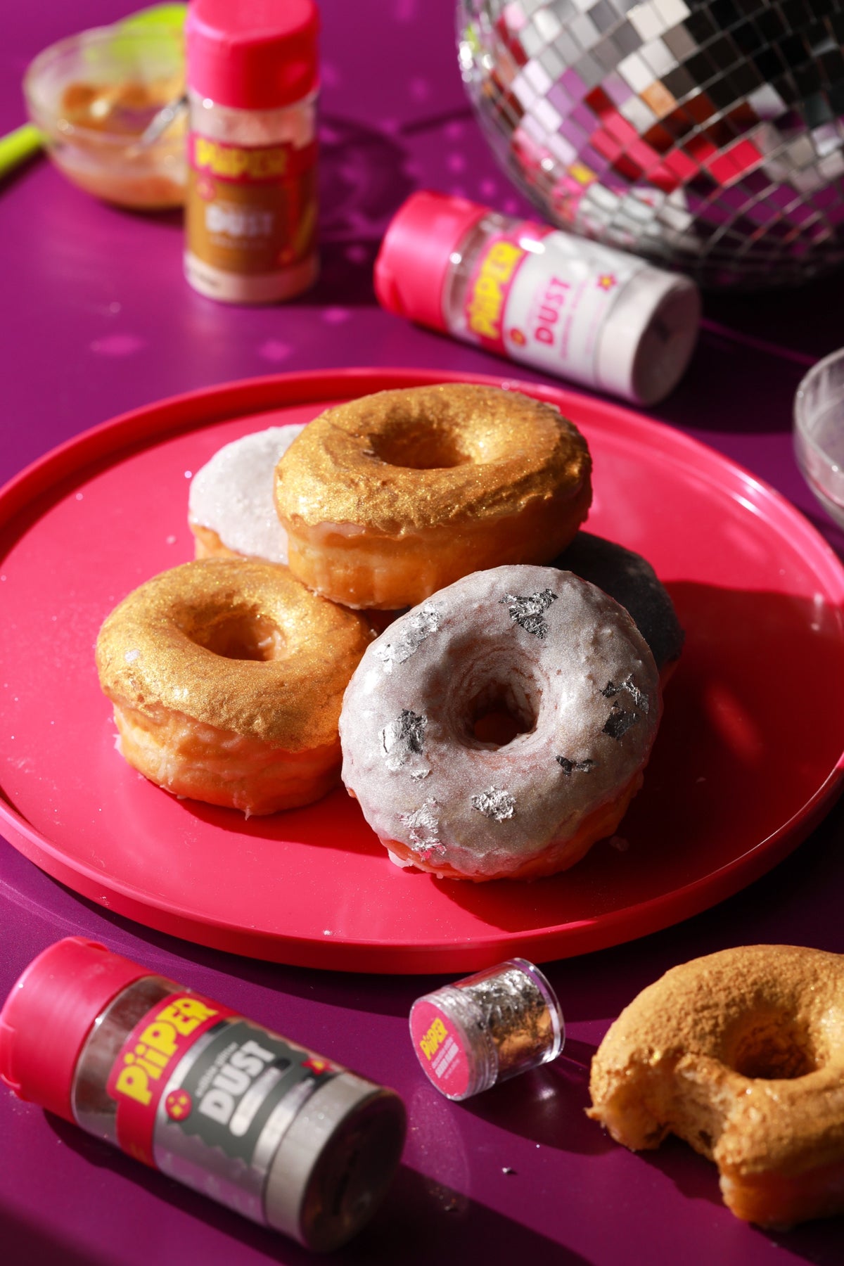 Disco Donuts painted with PiiPER Edible Glitter Dust